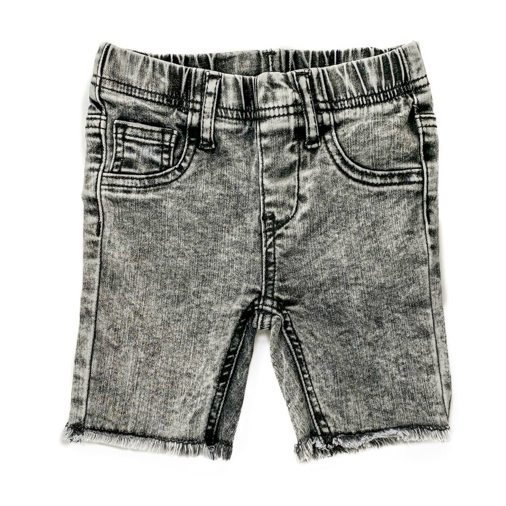 Kids' Washed Gray Denim Bermuda Shorts with Frayed Hem